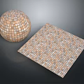 Spherical and Square Mosaic Sculpture Panel with Brown Beige Tiles Design