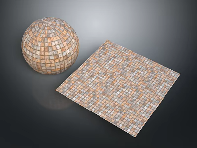 Spherical and Square Mosaic Sculpture Panel with Brown Beige Tiles Design 3d model