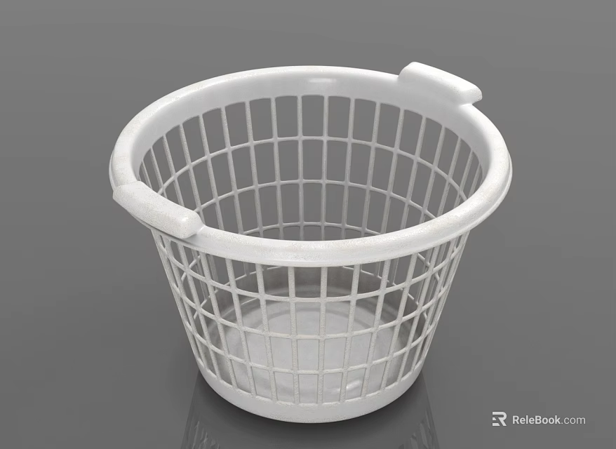 White Plastic Storage Basket With Grid Design And Handles For Home Organization 3d model 