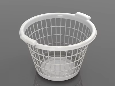 White Plastic Storage Basket With Grid Design And Handles For Home Organization 3d model