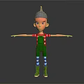 Cartoon Character With Gray Pointed Hat Red Striped Shirt Green Overalls And Arms Outstretched