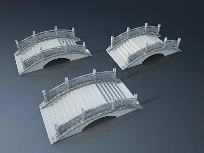 Three Chinese Style Stone Arch Bridge Models With Railings And Arch Structure 3d model