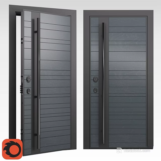 Modern Gray Hinged Double Doors With Vertical Panel Design And Sleek Metal Frames 3d model