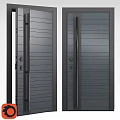 Modern Gray Hinged Double Doors With Vertical Panel Design And Sleek Metal Frames 3d model