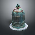 Bronze Bell Shaped Decorative Ornament Set with Small Animal Top Embossed Dots and Stone Base