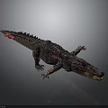 Mechanical Armored Crocodile Creature With Black Body Red Accents And Spiked Design