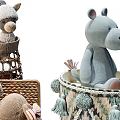 Cute Soft Plush Toys in Various Wicker Baskets with Tassel Details