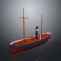 Vintage Steamship Model With Two Masts Black Chimney And Red Hull