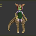 Game And Movie Character With Pink Hair Green Eyes Animal Ears Striped Tail Claws