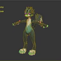 Blue Green Mythical Creature 3D Character With Spiky Mane White Belly And Open Arms