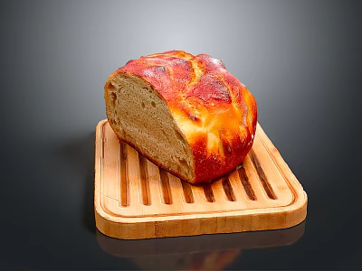 Artisan Crusty Bread Loaf on Wooden Cutting Board Ready to Serve 3d model