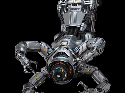 Advanced Smart Machine With Metallic Structure Multiple Legs Mechanical Arms And Central Core 3d model