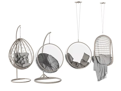 Cozy Wicker Hanging Chairs in Various Styles with Cushions and Blanket 3d model