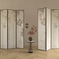 Traditional Chinese Room Divider Screens with Bamboo Leaves Floral Patterns Lantern Vase and Wooden Floor