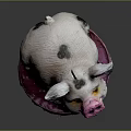 Pig Shaped Decorative Figurine Set With White Black Spots Pink Nose Purple Ears Pink Base