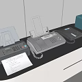 Efficient Office Appliances Including Telephone Fax Machine And Printer On Office Desk 3d model