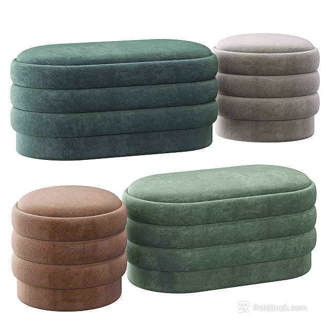 Soft Stackable Fabric Ottomans In Green Gray Brown For Home Decor 3d model 