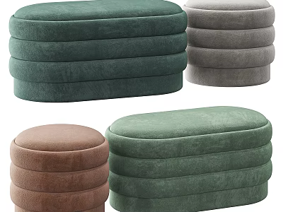 Soft Stackable Fabric Ottomans In Green Gray Brown For Home Decor 3d model
