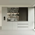 Modern Luxury Sideboard Design Featuring Marble Surface White Dark Cabinets And LED Lights 3d model