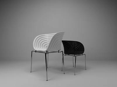 Modern White And Black Single Chairs With Wave Shaped Backrest And Metal Legs 3d model