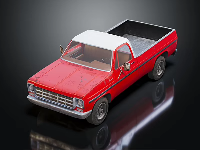 Vintage Red Pickup Truck With White Roof And Rustic Weathered Finish 3d model