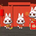 New Chinese Style Meichen Rabbit Meichen Online Red Card Wall 3d model