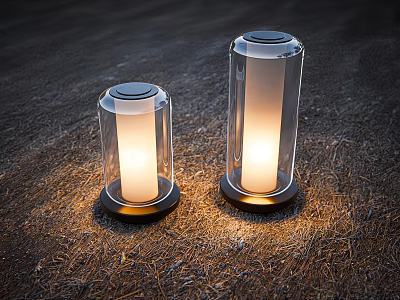 Outdoor Transparent Glass Lights With Illuminated Warm Glow And Stable Base On Ground 3d model