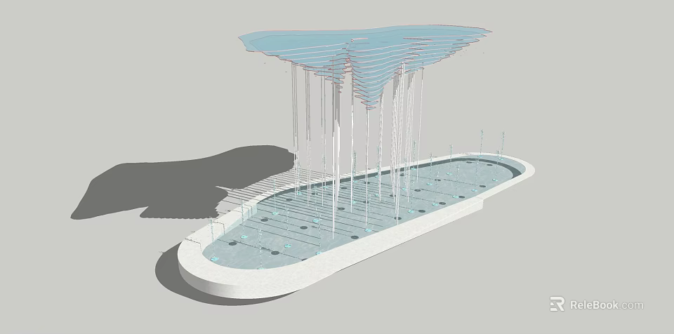 Modern Scenic Feature Wall Design With Layered Canopy Water Cascade And Pool Base 3d model 