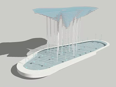 Modern Scenic Feature Wall Design With Layered Canopy Water Cascade And Pool Base 3d model