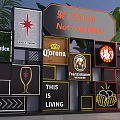 Decorative Background Wall With Brand Logos Framed Signs Green Plants And BBQ Theme Text