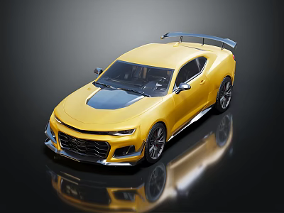 Yellow Sports Car With Rear Spoiler Black Wheels And Sleek Body Design 3d model