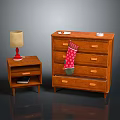 Wooden Dresser And Nightstand With Table Lamp And Christmas Stocking Decor