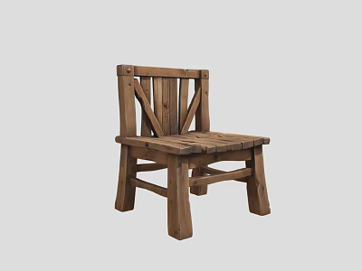 Rustic Wooden Chair With Sturdy Legs And Slat Back Design 3d model