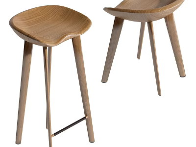 Stylish Wooden Bar Stools With Curved Seat And Slim Legs Design 3d model