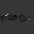 Grey Protective Gloves 3D Model With Reflective Silver Details And Design