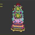 Traditional Furniture Ornament With Blue Gold Intricate Patterns And Auspicious Double Layer Wooden Base