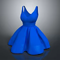 Stylish Blue V Neck Belted Waist Flared Skirt Party Dress