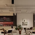 Modern Teahouse Interior Design With Bar Counter Tables Chairs And Green Plants