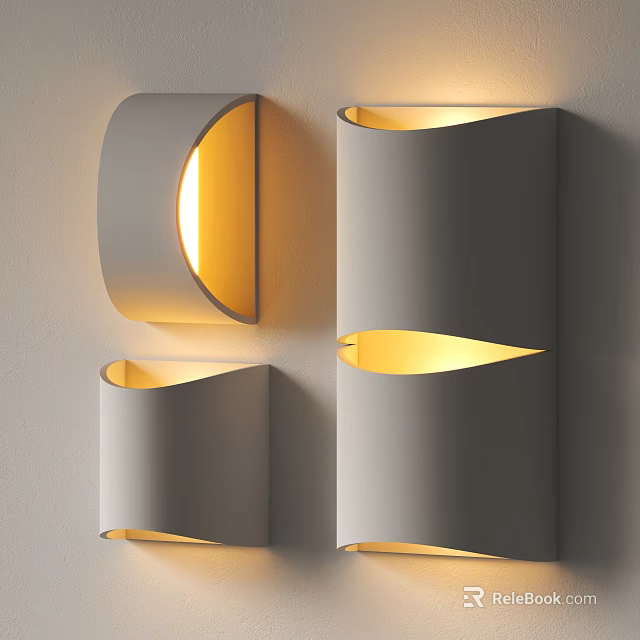 Modern White Wall Lamps with Sleek Curved Design and Warm Illumination Mounted on Wall 3d model 