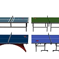Multiple Table Tennis Tables in Blue Green with Red Frame and Various Styles 3d model