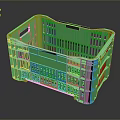 Green Plastic Storage Basket With Black Handle Perforated Design For Home Use 3d model