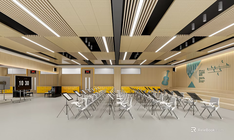 Book Art Themed Classroom Interior With Chairs And Lighting 3d model 