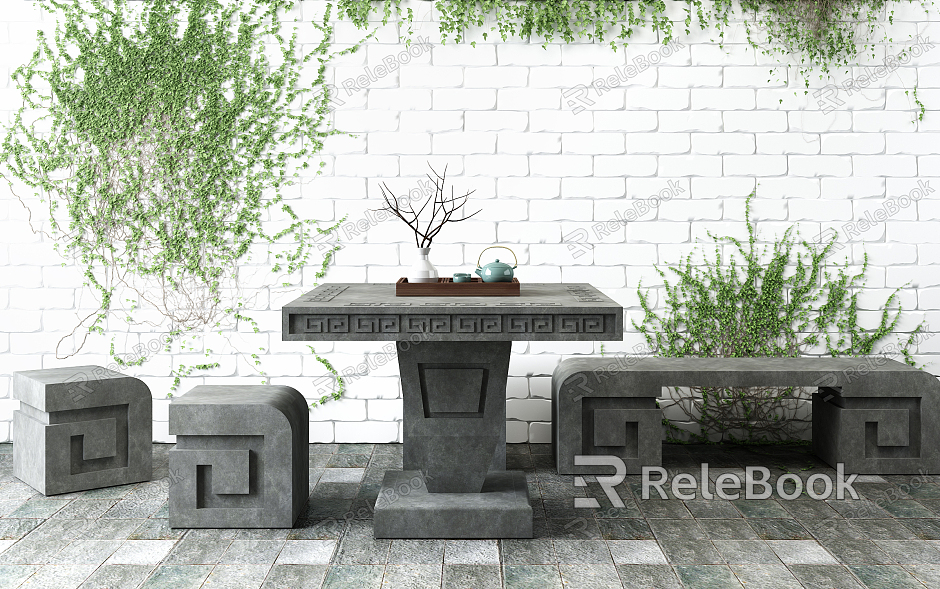 New Chinese Style Outdoor Table and Chair Stone Table and Bench model