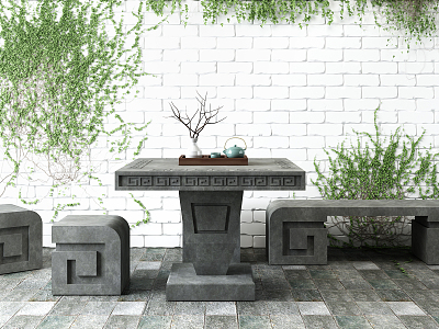 New Chinese Style Outdoor Table and Chair Stone Table and Bench model