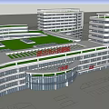 Modern Architectural Complex Design With Green Roofs Circular Central Building And Parking Area 3d model
