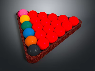 Various Colored Billiard Balls Neatly Arranged in Triangle Rack as Sports Equipment 3d model