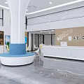 Modern Lounge Interior With White Chairs Yellow Cushions Blue Table Green Plants And Round Lights