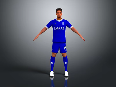 Man in blue sports uniform with EMAAR logo and number 2 standing with arms outstretched 3d model