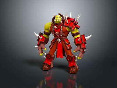 Orc Warrior Character 3D Model With Green Skin Red Spiked Armor And Brown Boots 3d model