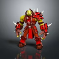 Orc Warrior Character 3D Model With Green Skin Red Spiked Armor And Brown Boots